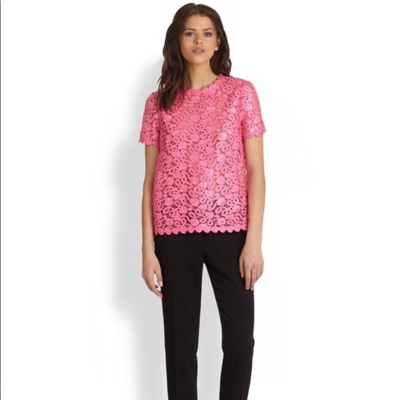 Kate Spade Alexandria Pink Floral Lace Short Sleeve Top Keyhole Back Sz 4 NEW - Picture 3 of 12